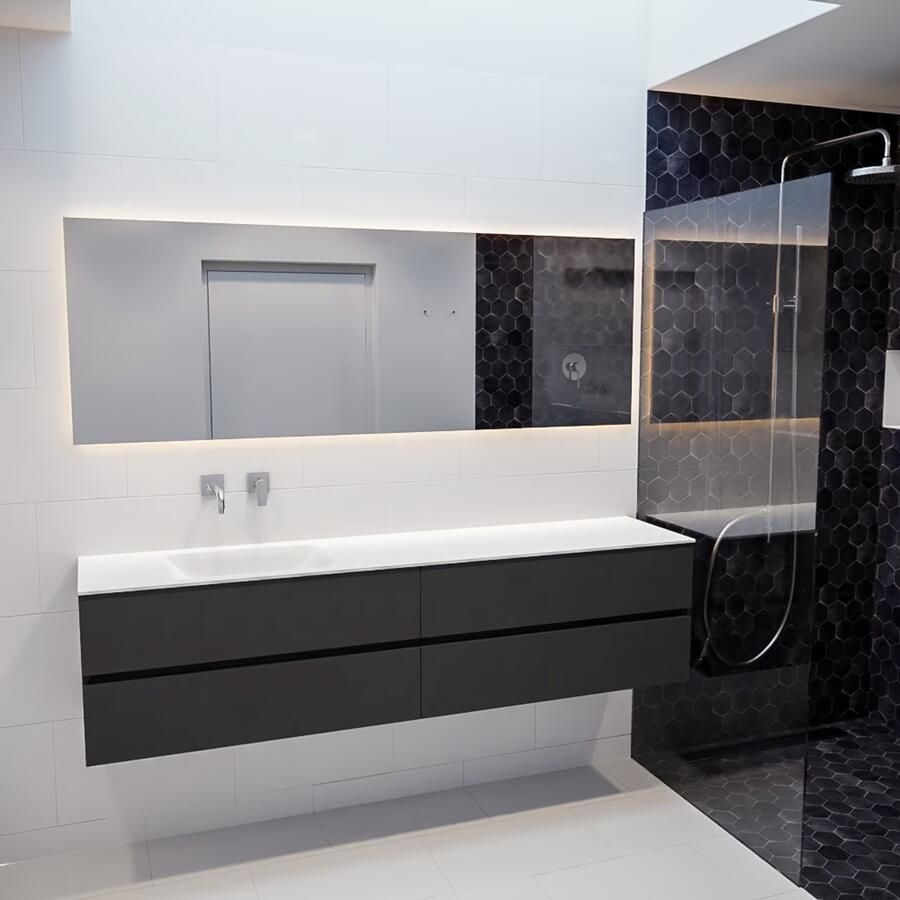 Mondiaz VICA Badkamermeubelset 200cm 4 lades wasbak Cloud links 0 kraangaten solid surface darkgrey PC75341654 - Foto 3