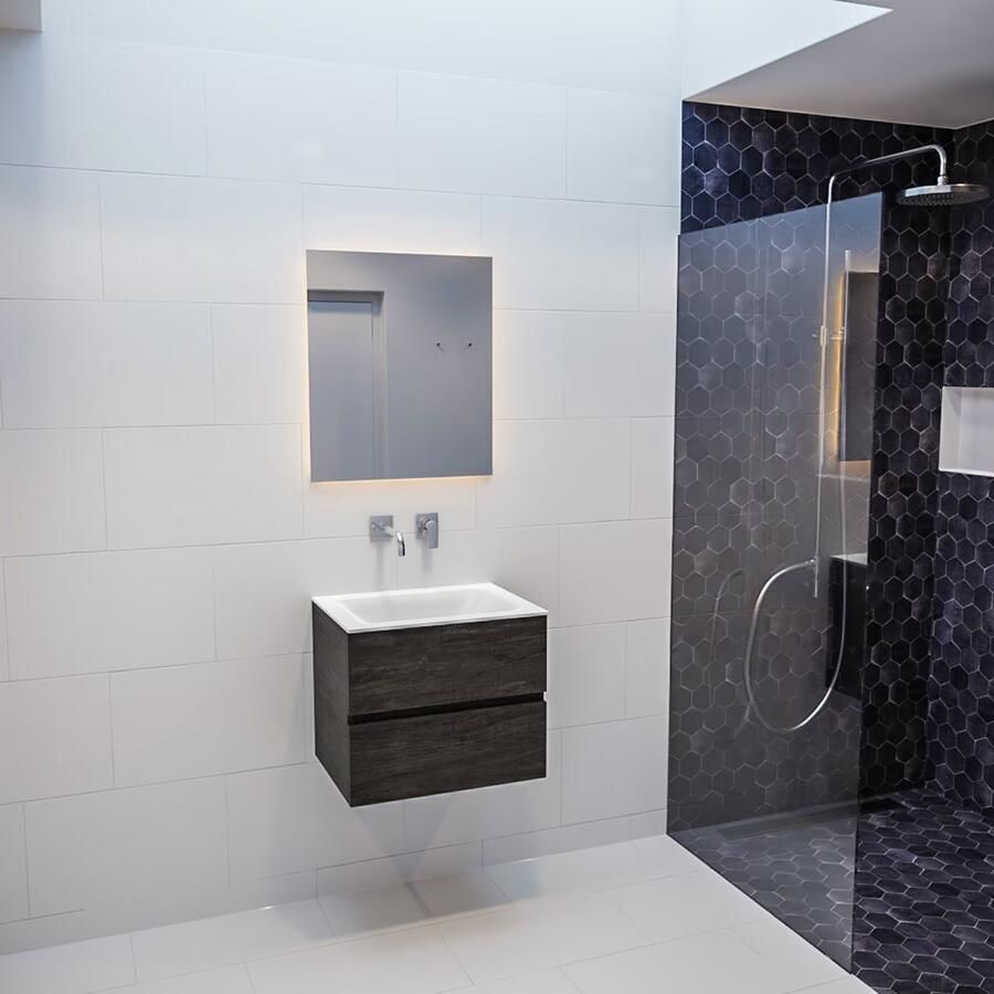 Mondiaz Vica Cloud badmeubel eiken donker bruin 60 cm 2 lades solid surface enkele spoelbak midden zonder kraangat - Foto 2