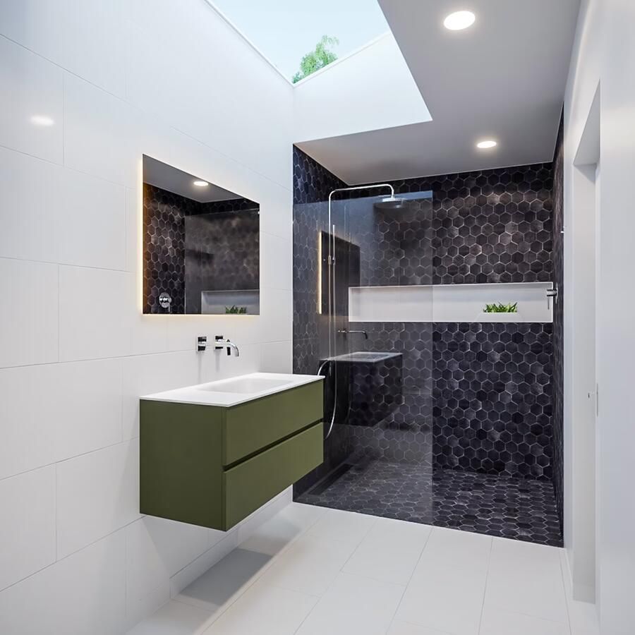 Mondiaz VICA Badkamermeubelset 100cm 2 lades wasbak Cloud midden 0 kraangaten solid surface army PC75341418 - Foto 4