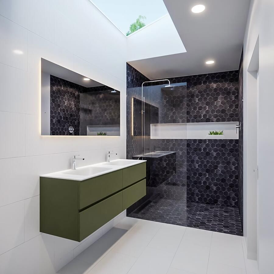 Mondiaz VICA Badkamermeubelset 150cm 4 lades wasbak Cloud dubbel 2 kraangaten solid surface army PC75341464