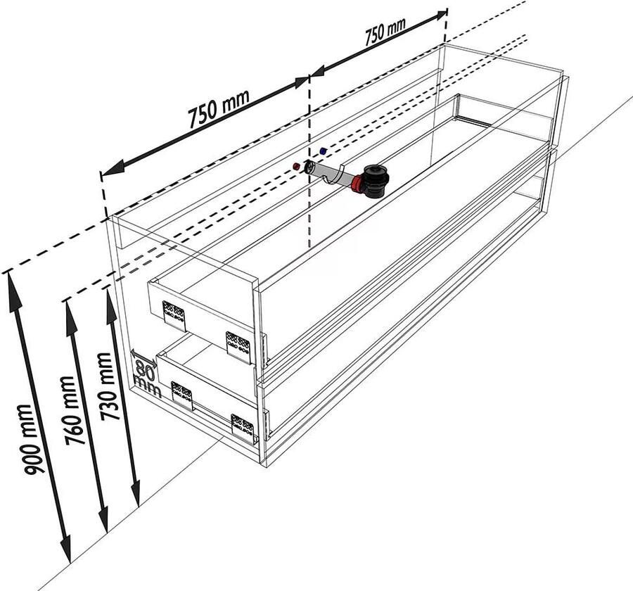 Mondiaz VICA Badkamermeubelset 150cm 2 lades wasbak Moon midden 0 kraangaten solid surface darkgrey PC75341044 - Foto 3