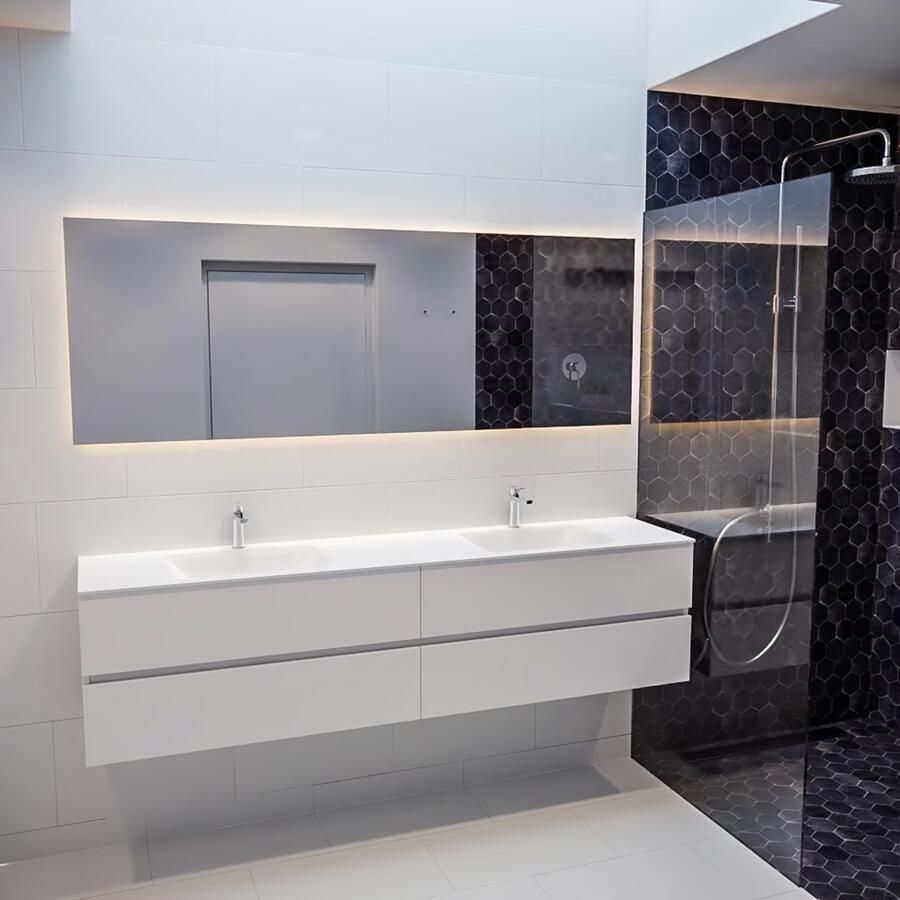 Mondiaz VICA Badkamermeubelset 200cm 4 lades wasbak Cloud dubbel 2 kraangaten solid surface talc PC75341653 - Foto 2