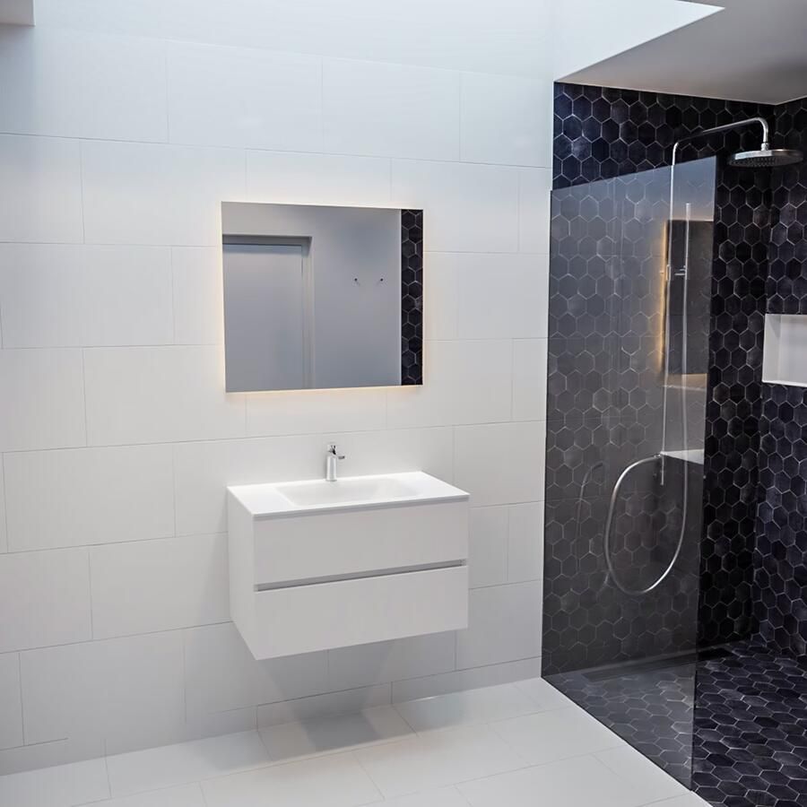 Mondiaz VICA Badkamermeubelset 80cm 2 lades wasbak Cloud midden 1 kraangat solid surface talc PC75341057 - Foto 2