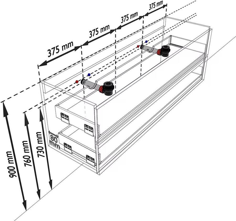 Mondiaz VICA Badkamermeubelset 150cm 2 lades wasbak Moon dubbel 2 kraangaten solid surface army PC75341407 - Foto 2