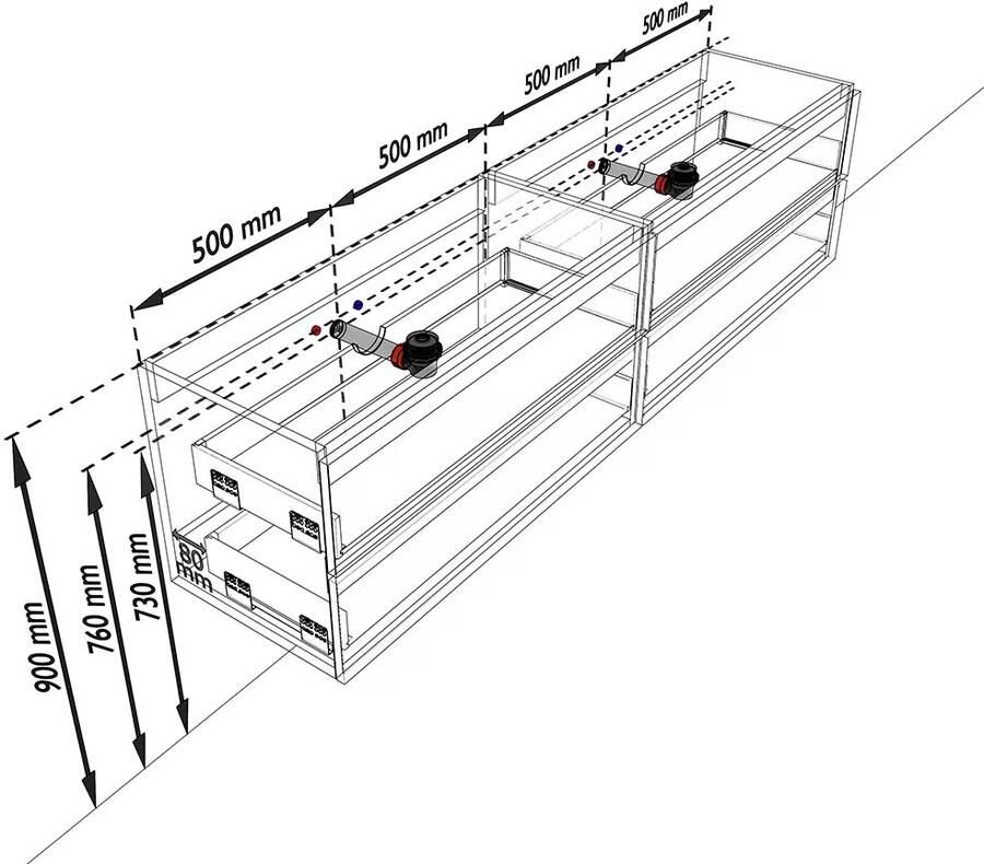 Mondiaz VICA Badkamermeubelset 200cm 4 lades wasbak Moon dubbel 0 kraangaten solid surface talc PC75341638 - Foto 2