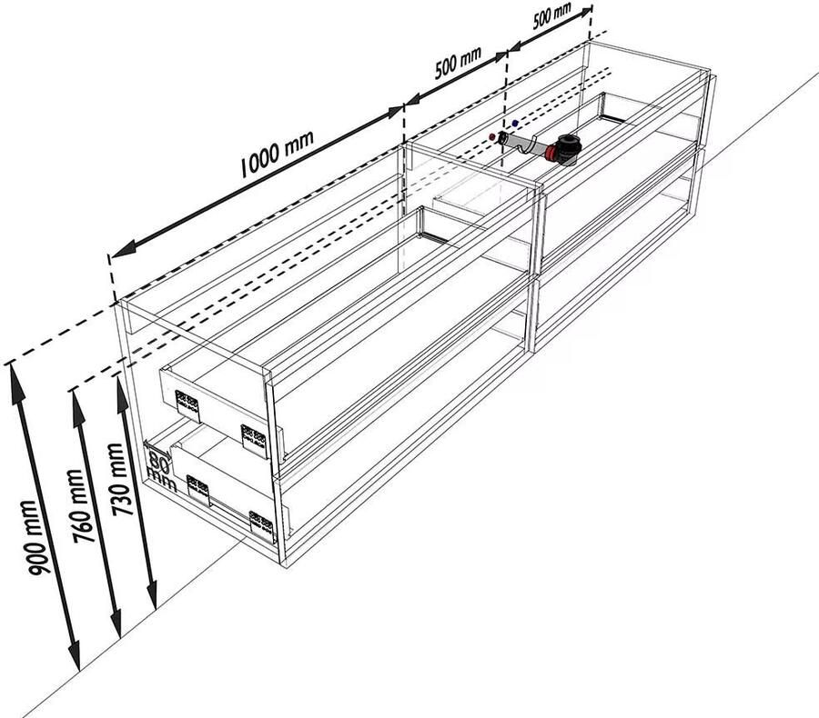 Mondiaz VICA Badkamermeubelset 200cm 4 lades wasbak Cloud rechts 1 kraangat solid surface darkgrey PC75341658 - Foto 3