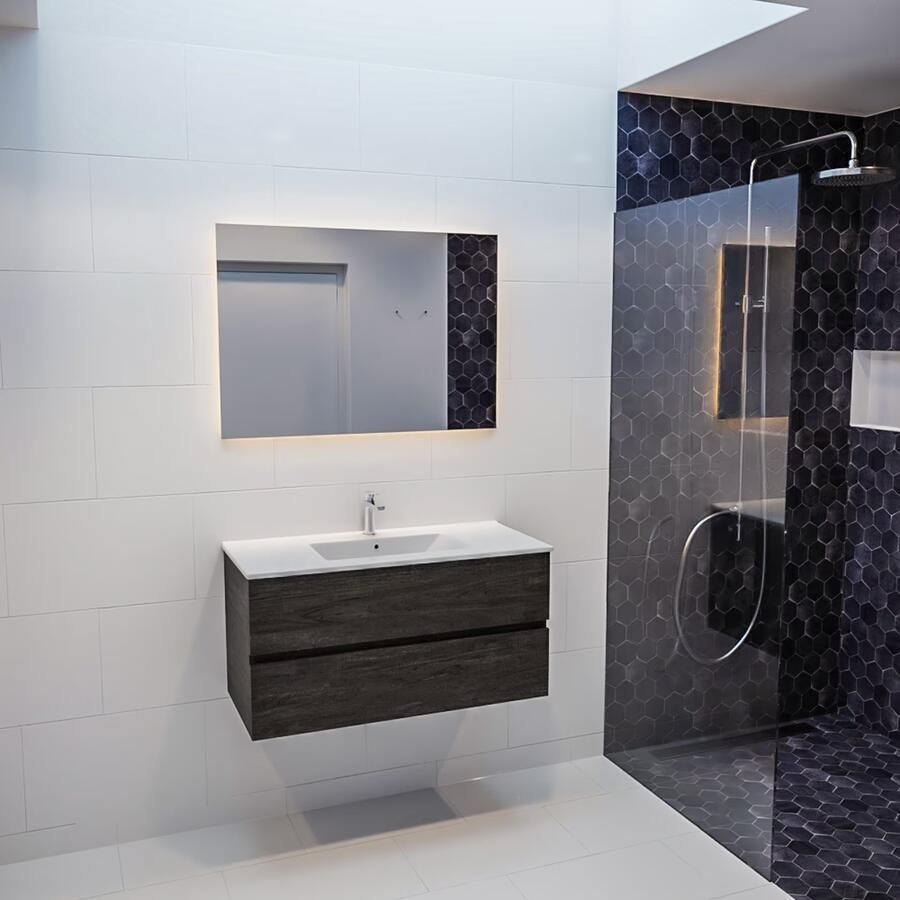 Mondiaz VICA Badkamermeubelset 100cm 2 lades wasbak Denia midden 1 kraangat solid surface dark brown PC75341320 - Foto 3