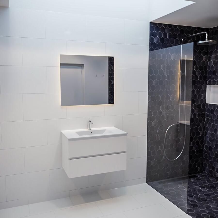 Mondiaz VICA Badkamermeubelset 80cm 2 lades wasbak Denia midden 1 kraangat solid surface talc PC75341154 - Foto 3