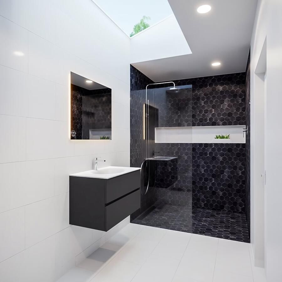 Mondiaz VICA Badkamermeubelset 80cm 2 lades wasbak Moon midden 1 kraangat solid surface darkgrey PC75341007 - Foto 4