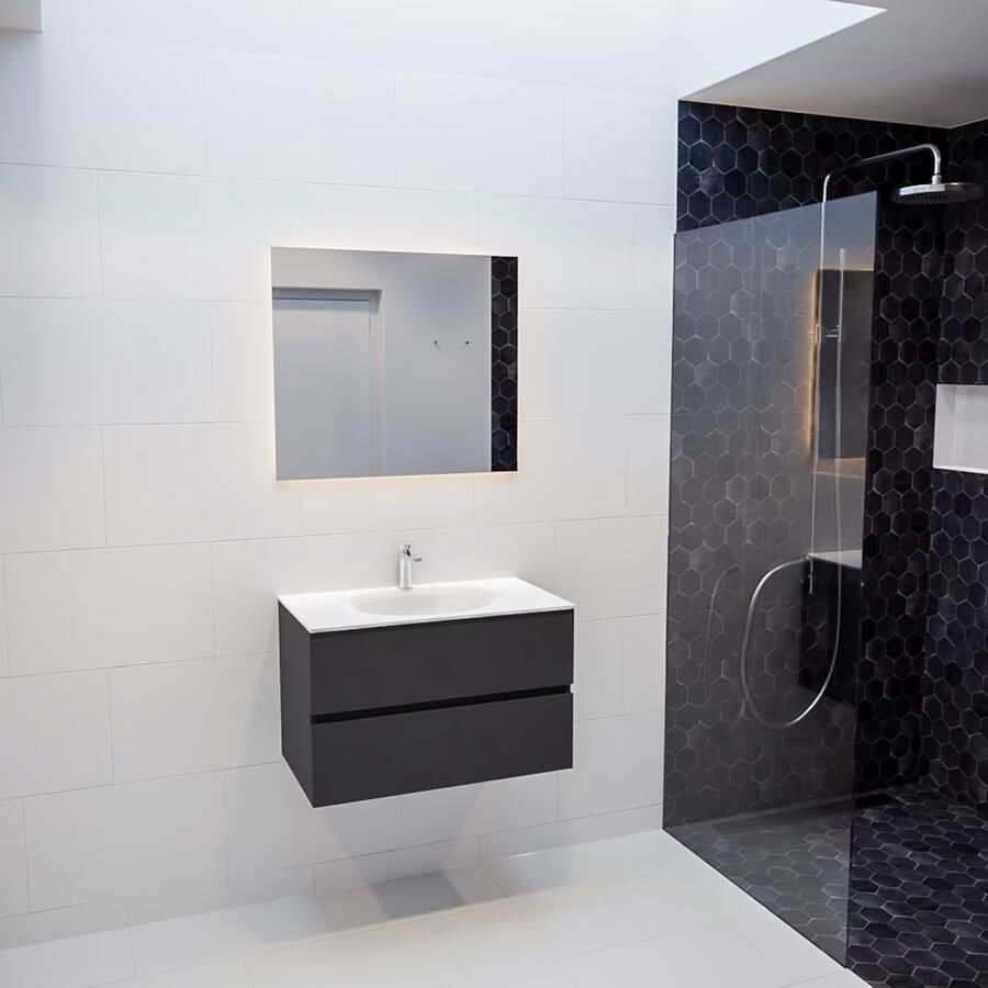 Mondiaz VICA Badkamermeubelset 80cm 2 lades wasbak Moon midden 1 kraangat solid surface darkgrey PC75341007 - Foto 2