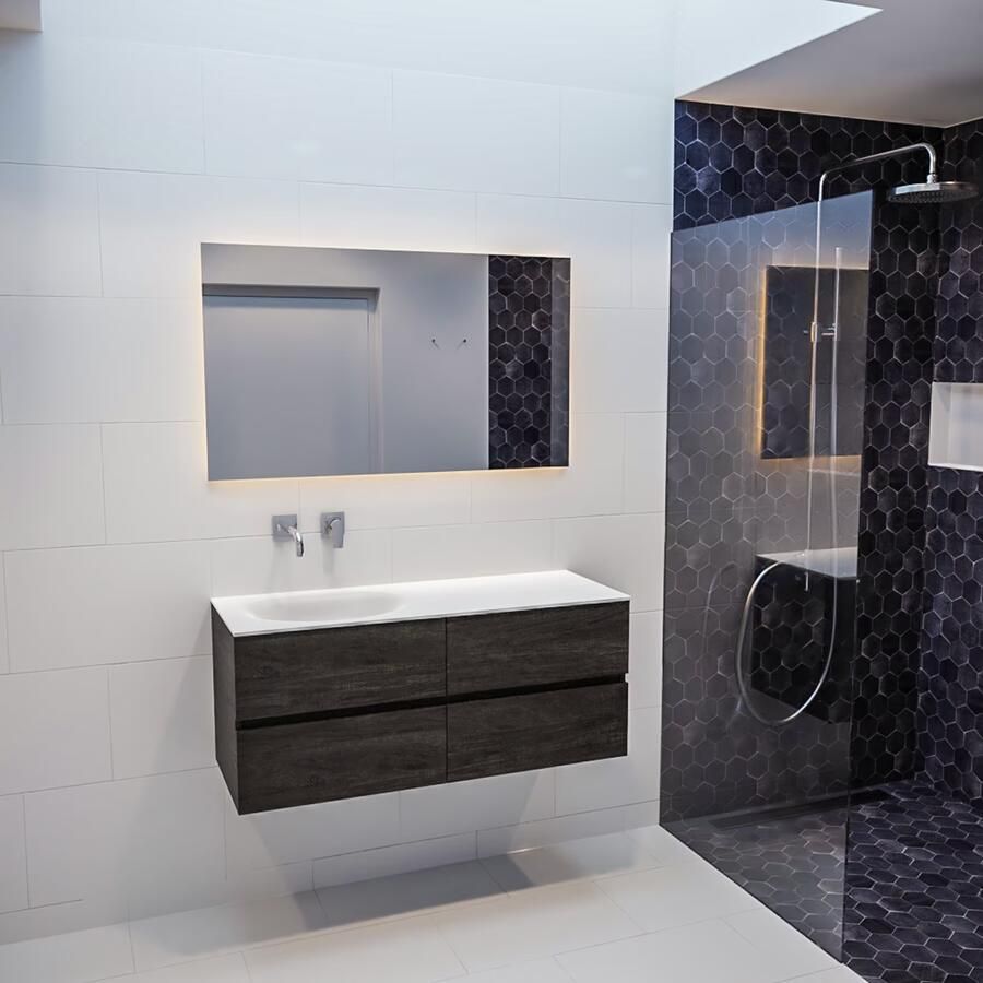 Mondiaz Vica Moon badmeubel eiken donker bruin 120 cm 4 lades solid surface enkele spoelbak links zonder kraangat - Foto 2