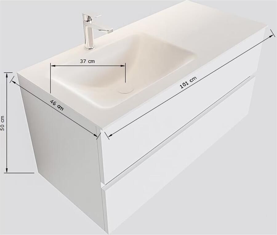 Mondiaz VICA Badkamermeubelset 100cm 2 lades wasbak Moon links 1 kraangat solid surface washed oak PC75341182 - Foto 3