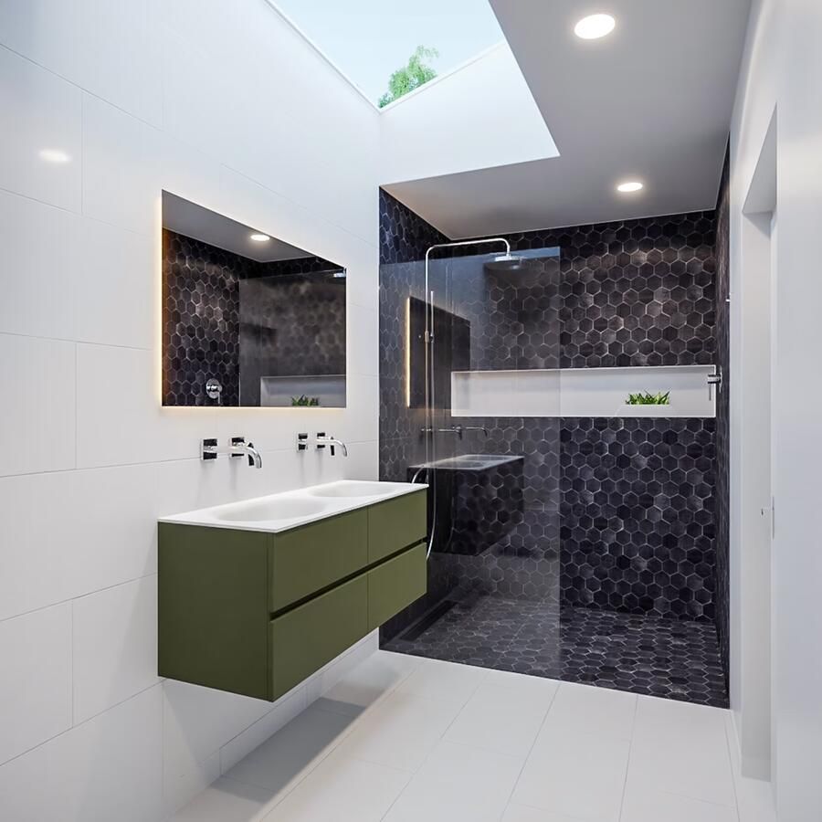 Mondiaz VICA Badkamermeubelset 120cm 4 lades wasbak Moon dubbel 0 kraangaten solid surface army PC75341443 - Foto 4