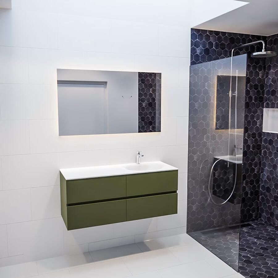 Mondiaz VICA Badkamermeubelset 120cm 4 lades wasbak Moon rechts 1 kraangat solid surface army PC75341445 - Foto 2