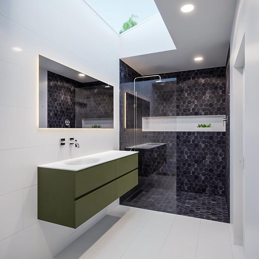 Mondiaz VICA Badkamermeubelset 150cm 4 lades wasbak Moon links 0 kraangaten solid surface army PC75341453 - Foto 4