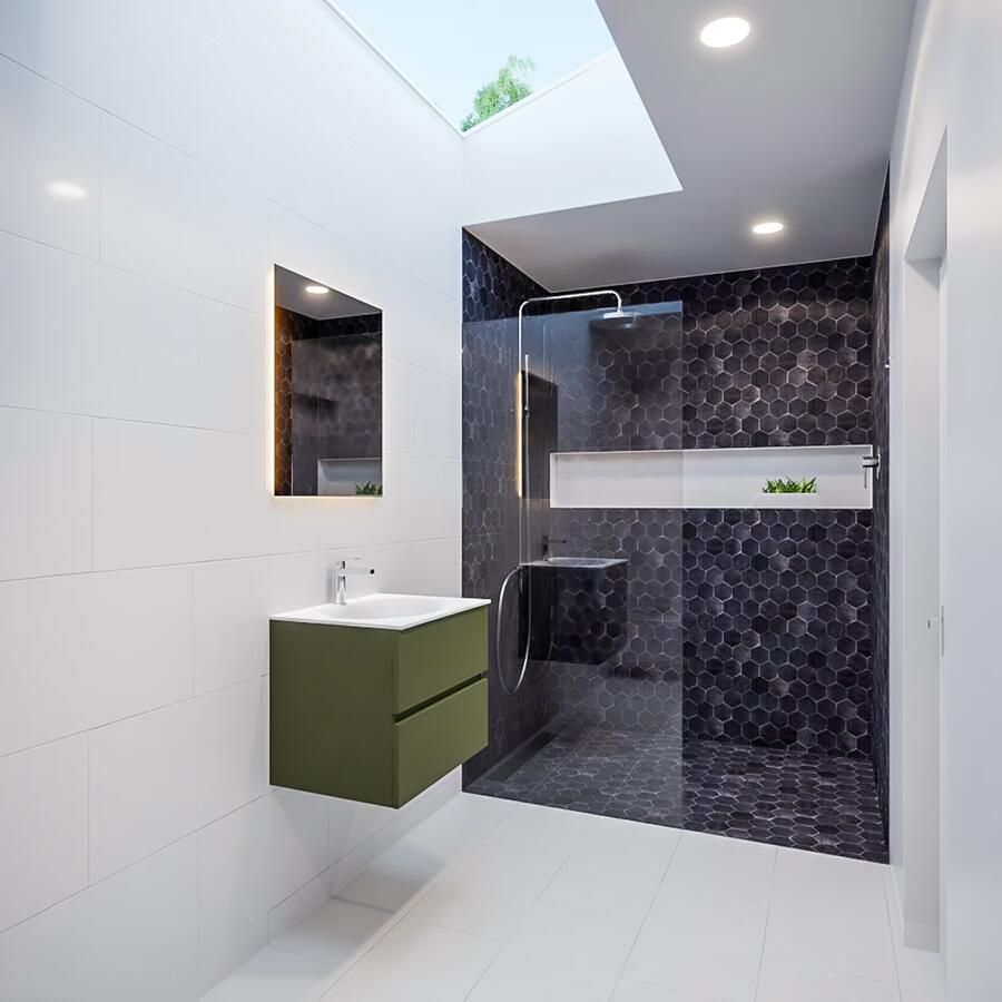 Mondiaz VICA Badkamermeubelset 60cm 2 lades wasbak Moon midden 1 kraangat solid surface army PC75341383 - Foto 4