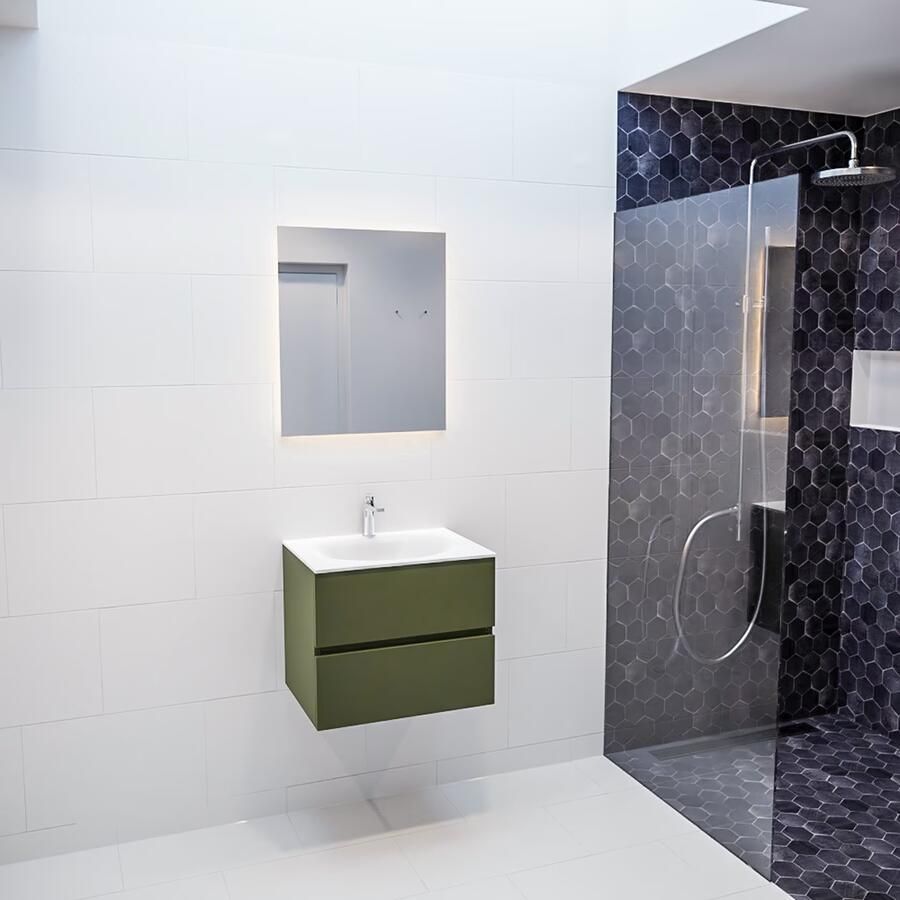 Mondiaz VICA Badkamermeubelset 60cm 2 lades wasbak Moon midden 1 kraangat solid surface army PC75341383 - Foto 2