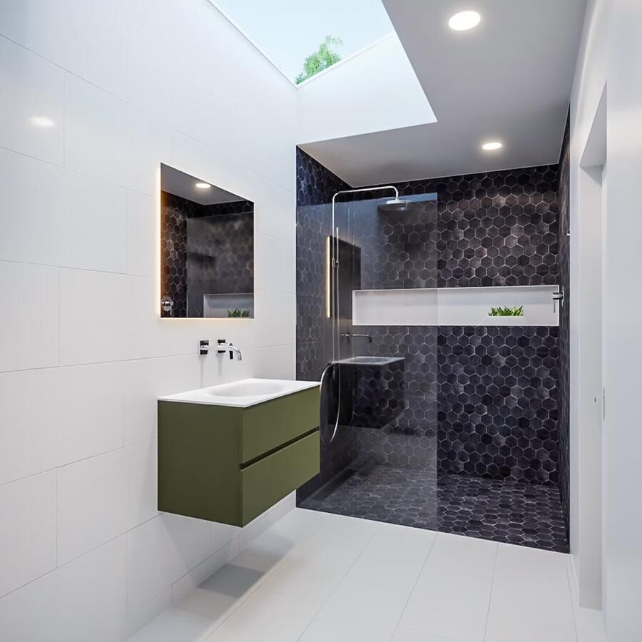 Mondiaz VICA Badkamermeubelset 80cm 2 lades wasbak Moon midden 0 kraangaten solid surface army PC75341384 - Foto 4