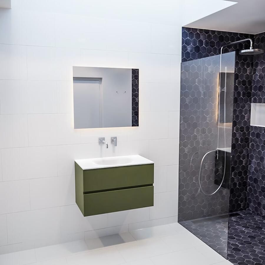 Mondiaz VICA Badkamermeubelset 80cm 2 lades wasbak Moon midden 0 kraangaten solid surface army PC75341384 - Foto 2