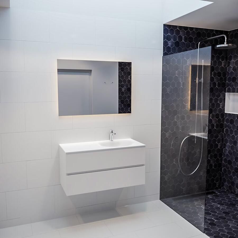 Mondiaz VICA Badkamermeubelset 100cm 2 lades wasbak Moon rechts 1 kraangat solid surface talc PC75341013 - Foto 2