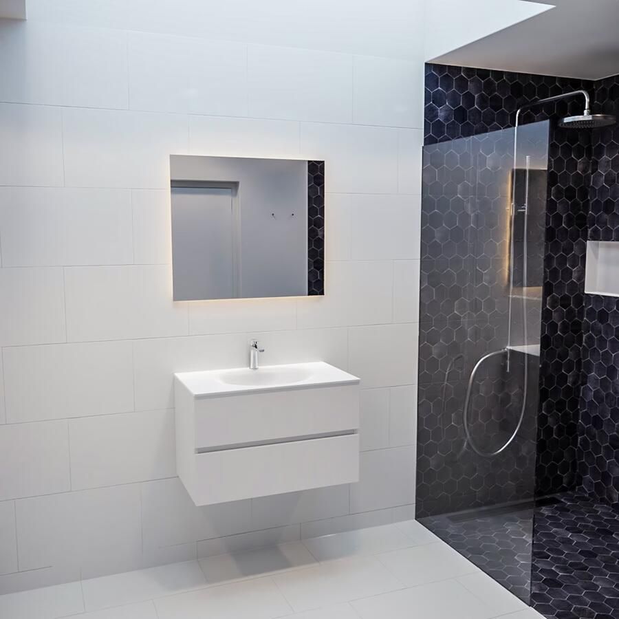 Mondiaz VICA Badkamermeubelset 80cm 2 lades wasbak Moon midden 1 kraangat solid surface talc PC75341005 - Foto 2