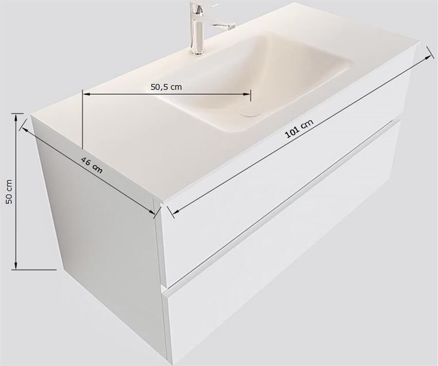 Mondiaz Vica Moon badmeubel eiken donker bruin 100 cm 2 lades solid surface enkele spoelbak midden zonder kraangat - Foto 3