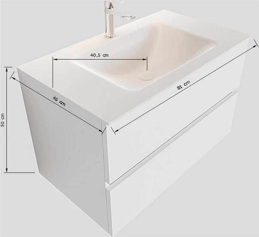 Mondiaz VICA Badkamermeubelset 80cm 2 lades wasbak Moon midden 1 kraangat solid surface carrara marmer PC75341551 - Foto 3