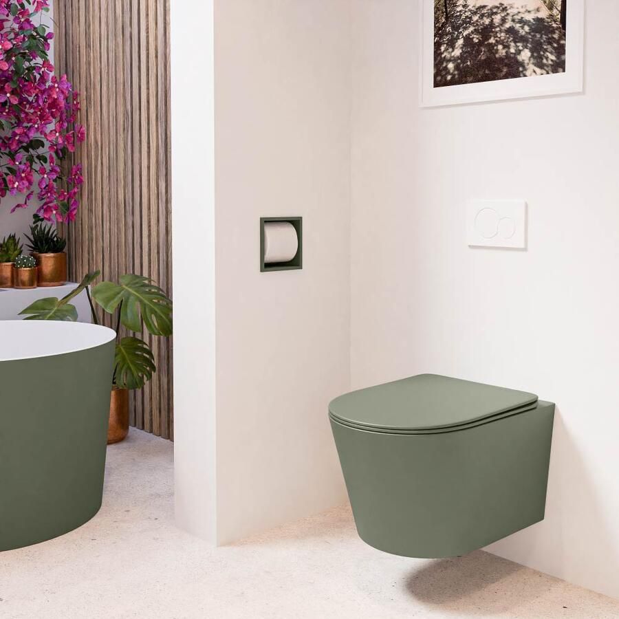 Mondiaz Wandcloset Lavie | Zonder spoelrand | Incl.Toiletzitting-Army | Keramiek | Army (groen) - Foto 2