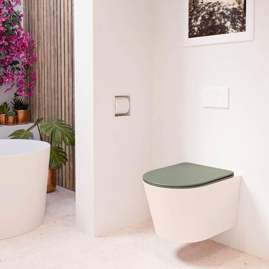 Mondiaz Wandcloset Lavie | Zonder spoelrand | Incl.Toiletzitting-Army | Keramiek | Rosee