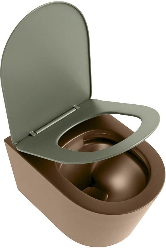 Mondiaz Wandcloset Lavie | Zonder spoelrand | Incl.Toiletzitting-Army | Keramiek | Rust (bruin) - Foto 3