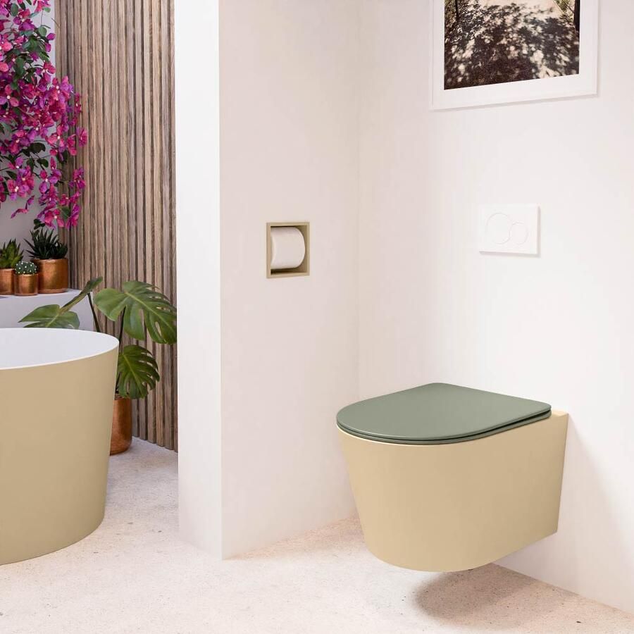 Mondiaz Wandcloset Lavie | Zonder spoelrand | Incl.Toiletzitting-Army | Keramiek | Sand - Foto 2