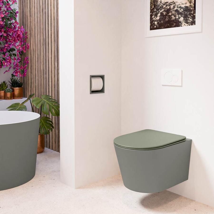 Mondiaz Wandcloset Lavie | Zonder spoelrand | Incl.Toiletzitting-Army | Keramiek | Smoke (grijs) - Foto 2
