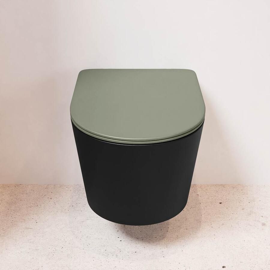 Mondiaz Wandcloset Lavie | Zonder spoelrand | Incl.Toiletzitting-Army | Keramiek | Urban (zwart mat)