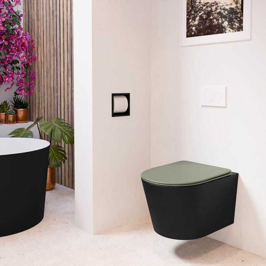 Mondiaz Wandcloset Lavie | Zonder spoelrand | Incl.Toiletzitting-Army | Keramiek | Urban (zwart mat) - Foto 2