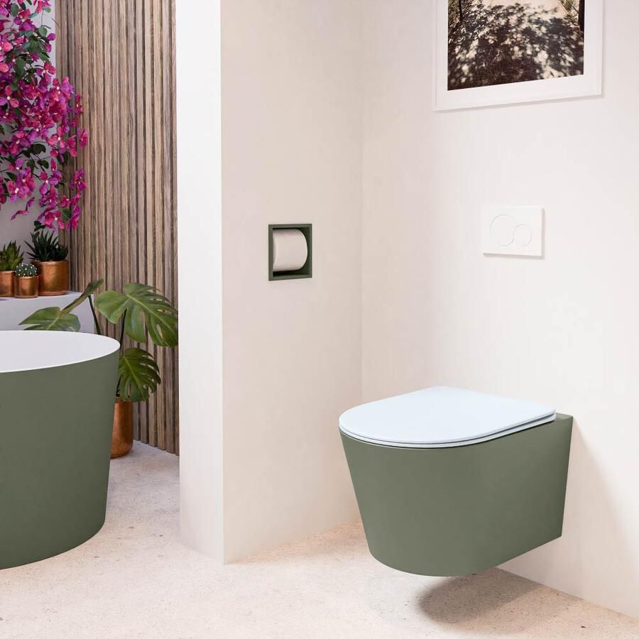 Mondiaz Wandcloset Lavie | Zonder spoelrand | Incl.Toiletzitting-Clay | Keramiek | Army (groen)