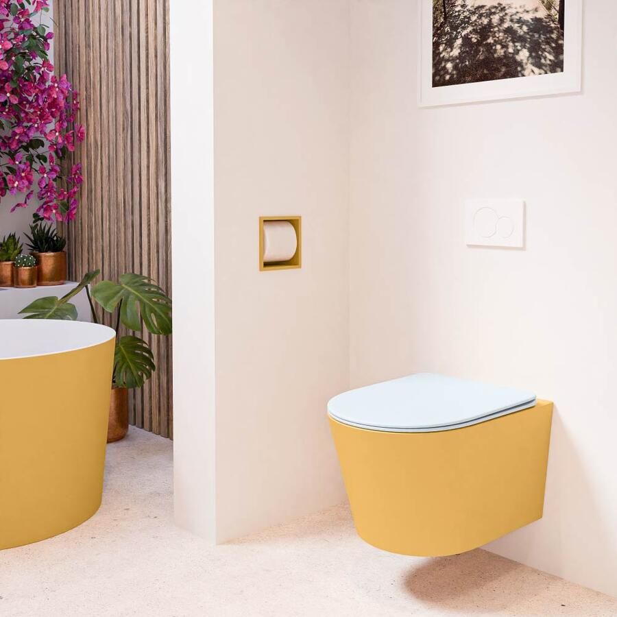 Mondiaz Wandcloset Lavie | Zonder spoelrand | Incl.Toiletzitting-Clay | Keramiek | Ocher (geel) - Foto 2