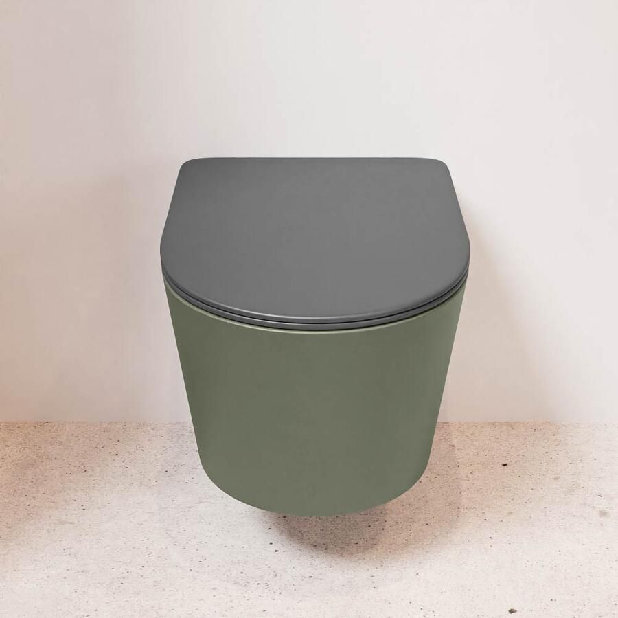 Mondiaz Wandcloset Lavie | Zonder spoelrand | Incl.Toiletzitting-Dark Grey | Keramiek | Army (groen)
