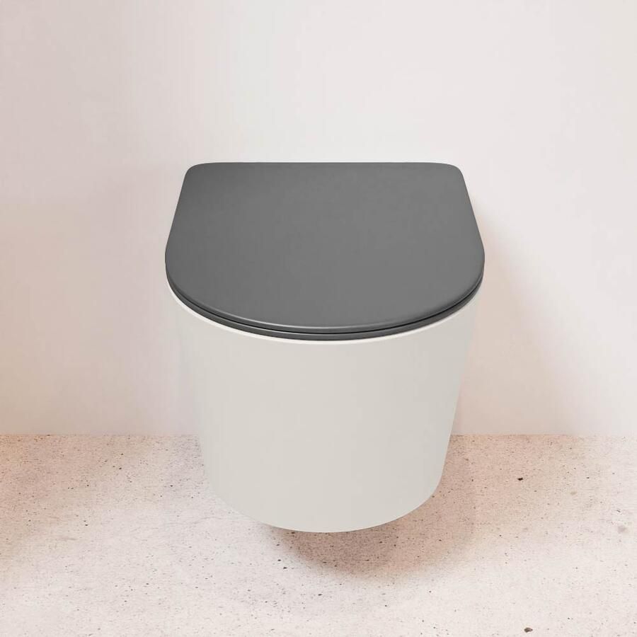 Mondiaz Wandcloset Lavie | Zonder spoelrand | Incl.Toiletzitting-Dark Grey | Keramiek | Linen (beige) - Foto 3