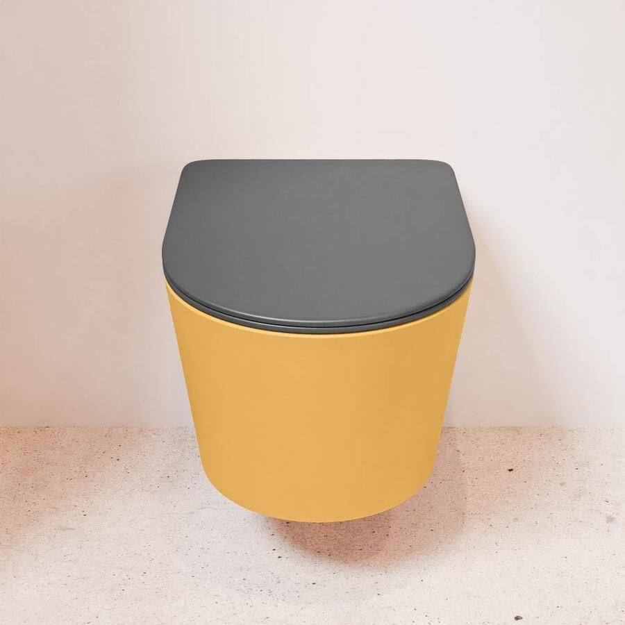Mondiaz Wandcloset Lavie | Zonder spoelrand | Incl.Toiletzitting-Dark Grey | Keramiek | Ocher (geel) - Foto 3