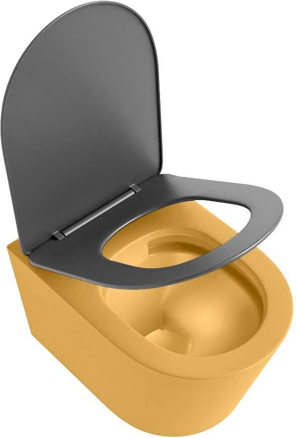 Mondiaz Wandcloset Lavie | Zonder spoelrand | Incl.Toiletzitting-Dark Grey | Keramiek | Ocher (geel) - Foto 2