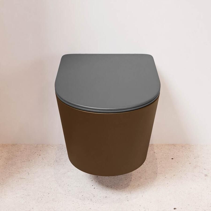 Mondiaz Wandcloset Lavie | Zonder spoelrand | Incl.Toiletzitting-Dark Grey | Keramiek | Rust (bruin) - Foto 3