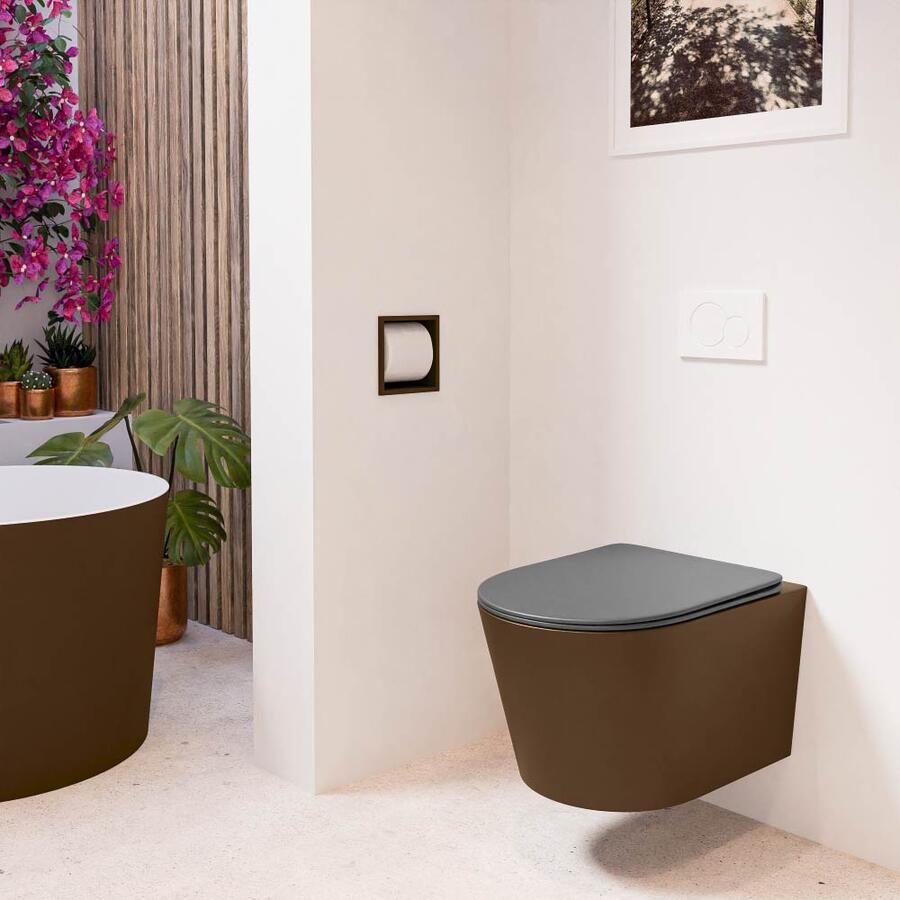 Mondiaz Wandcloset Lavie | Zonder spoelrand | Incl.Toiletzitting-Dark Grey | Keramiek | Rust (bruin)