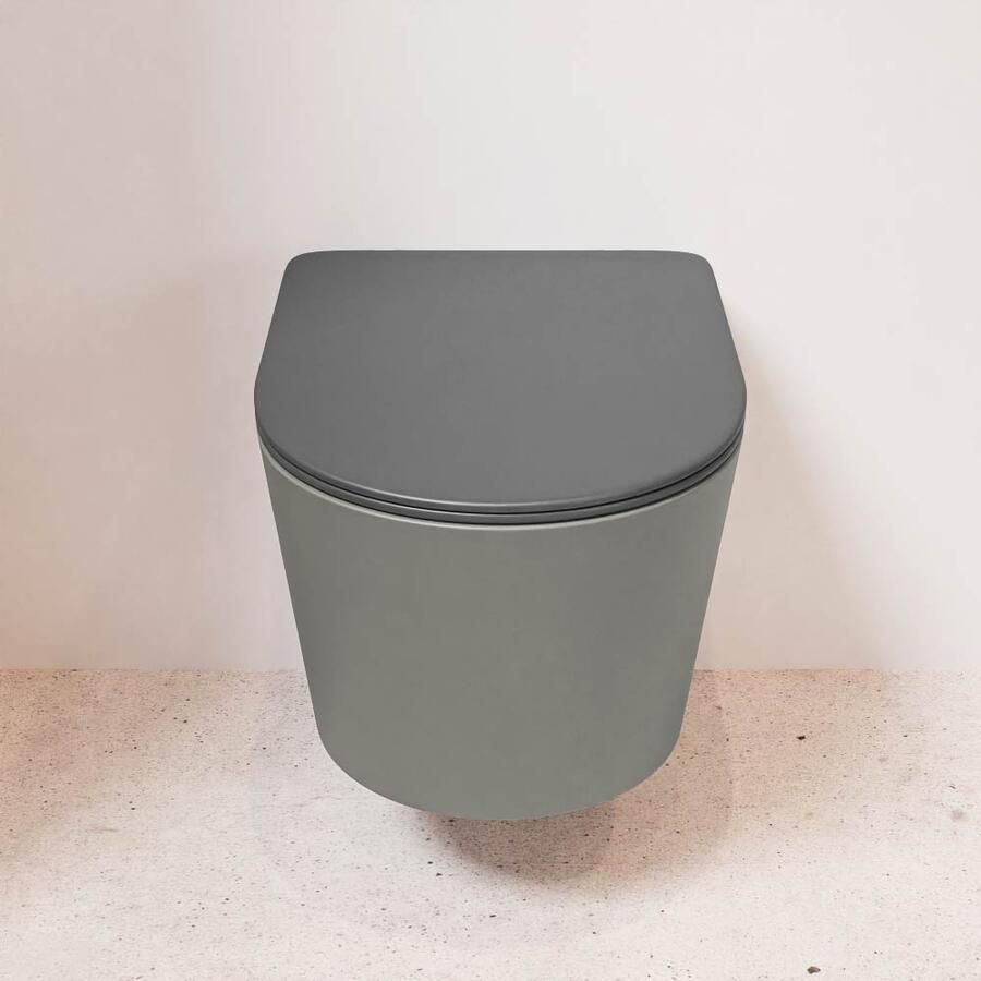 Mondiaz Wandcloset Lavie | Zonder spoelrand | Incl.Toiletzitting-Dark Grey | Keramiek | Smoke (grijs) - Foto 1