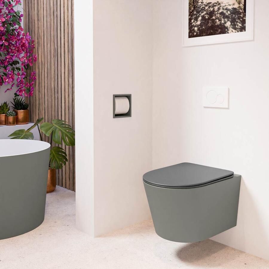 Mondiaz Wandcloset Lavie | Zonder spoelrand | Incl.Toiletzitting-Dark Grey | Keramiek | Smoke (grijs) - Foto 2