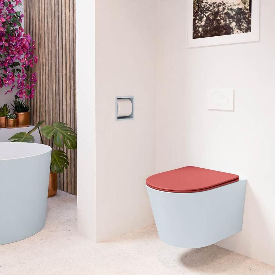 Mondiaz Wandcloset Lavie | Zonder spoelrand | Incl.Toiletzitting-Fire | Keramiek | Clay (licht grijs)