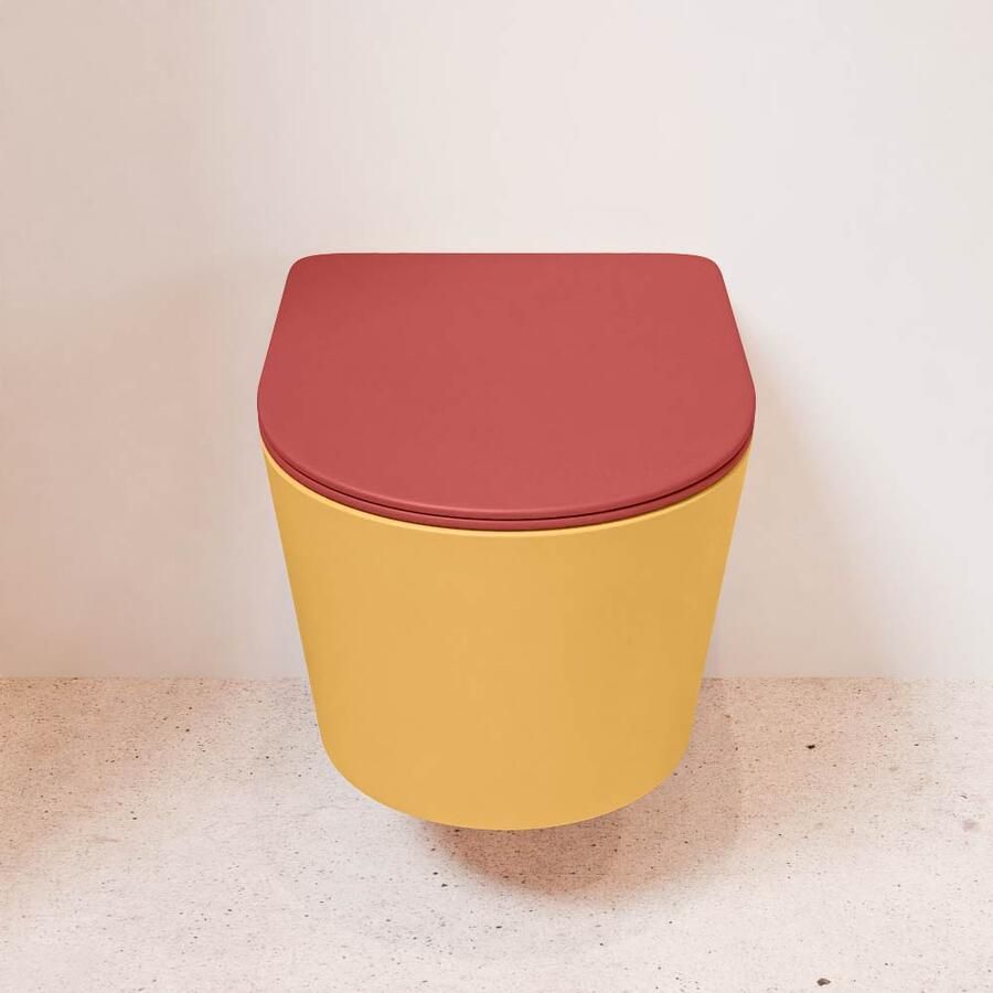 Mondiaz Wandcloset Lavie | Zonder spoelrand | Incl.Toiletzitting-Fire | Keramiek | Ocher (geel)