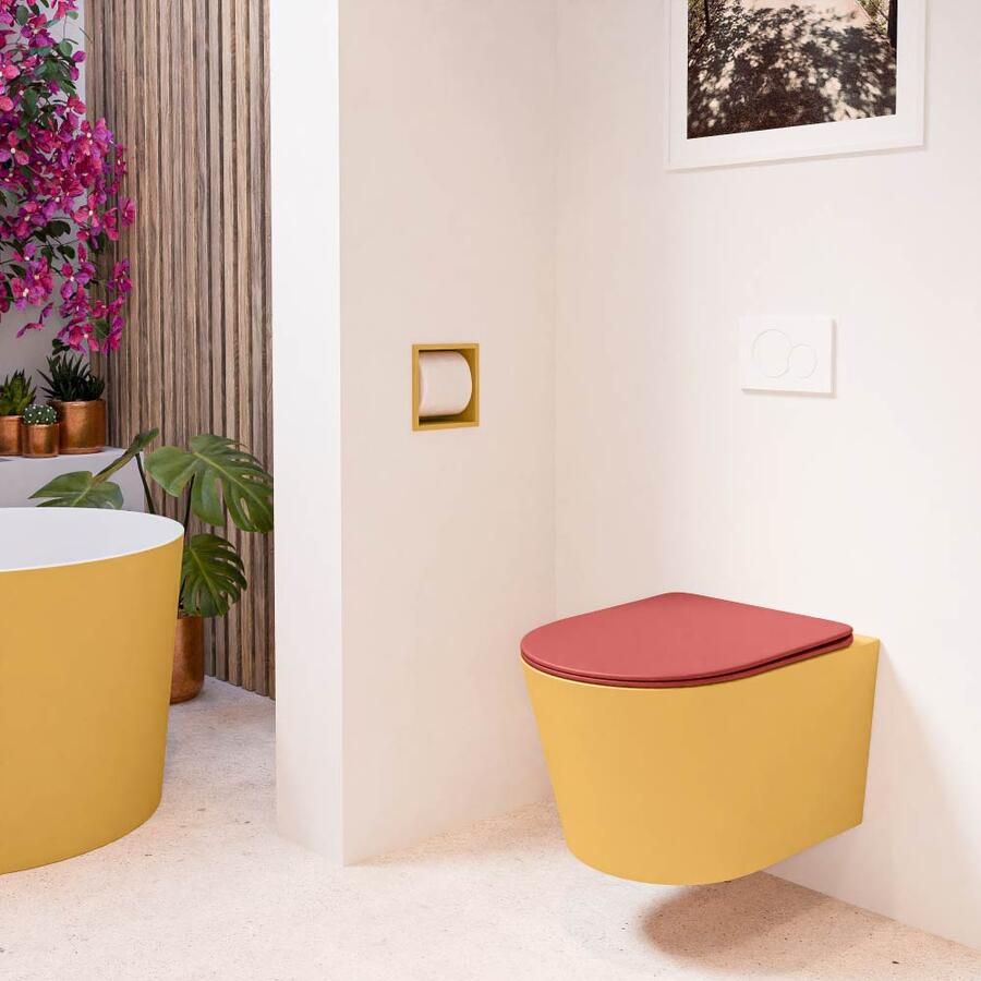 Mondiaz Wandcloset Lavie | Zonder spoelrand | Incl.Toiletzitting-Fire | Keramiek | Ocher (geel) - Foto 2