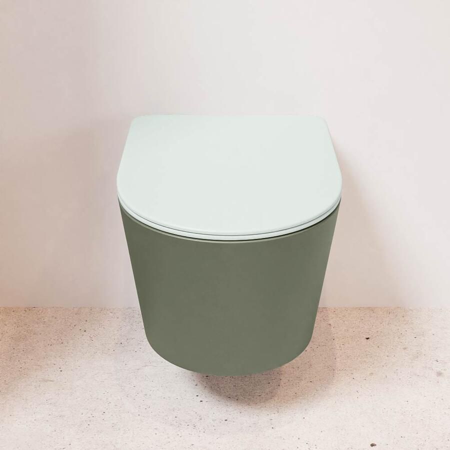 Mondiaz Wandcloset Lavie | Zonder spoelrand | Incl.Toiletzitting-Greey | Keramiek | Army (groen) - Foto 3