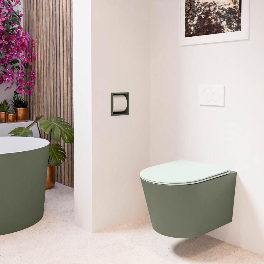 Mondiaz Wandcloset Lavie | Zonder spoelrand | Incl.Toiletzitting-Greey | Keramiek | Army (groen)