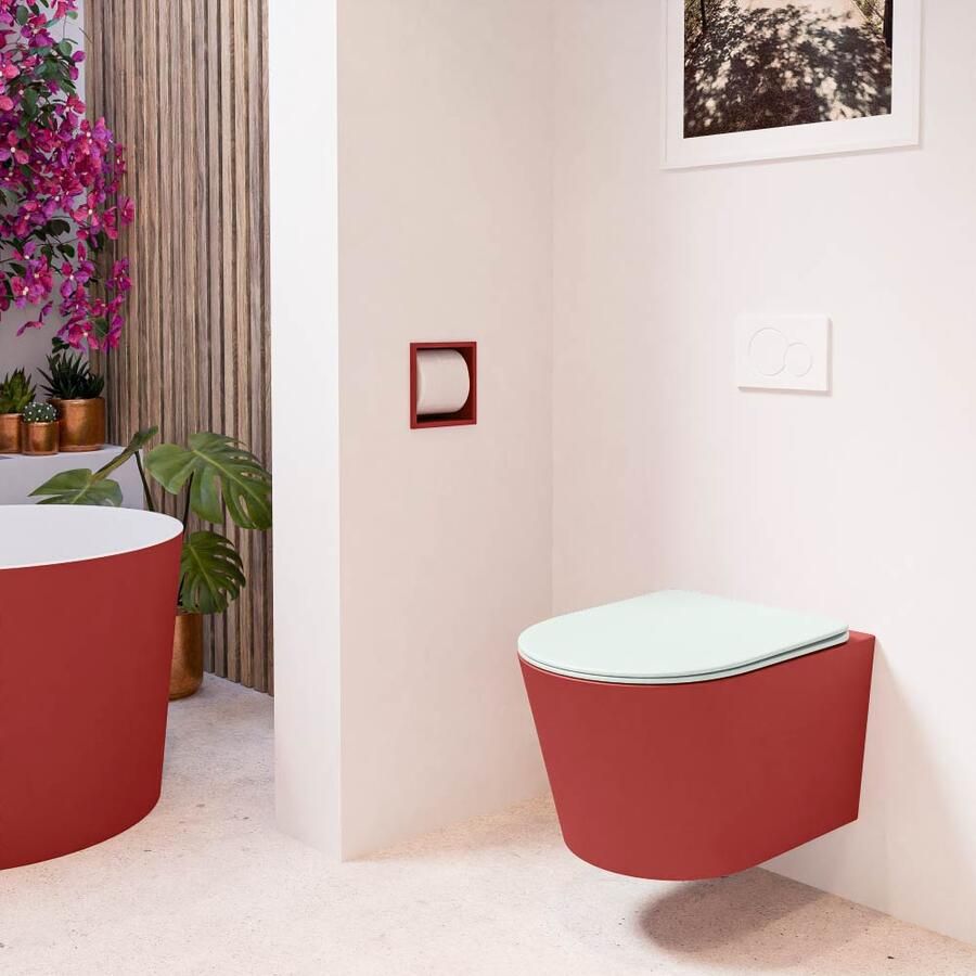 Mondiaz Wandcloset Lavie | Zonder spoelrand | Incl.Toiletzitting-Greey | Keramiek | Fire (rood) - Foto 2